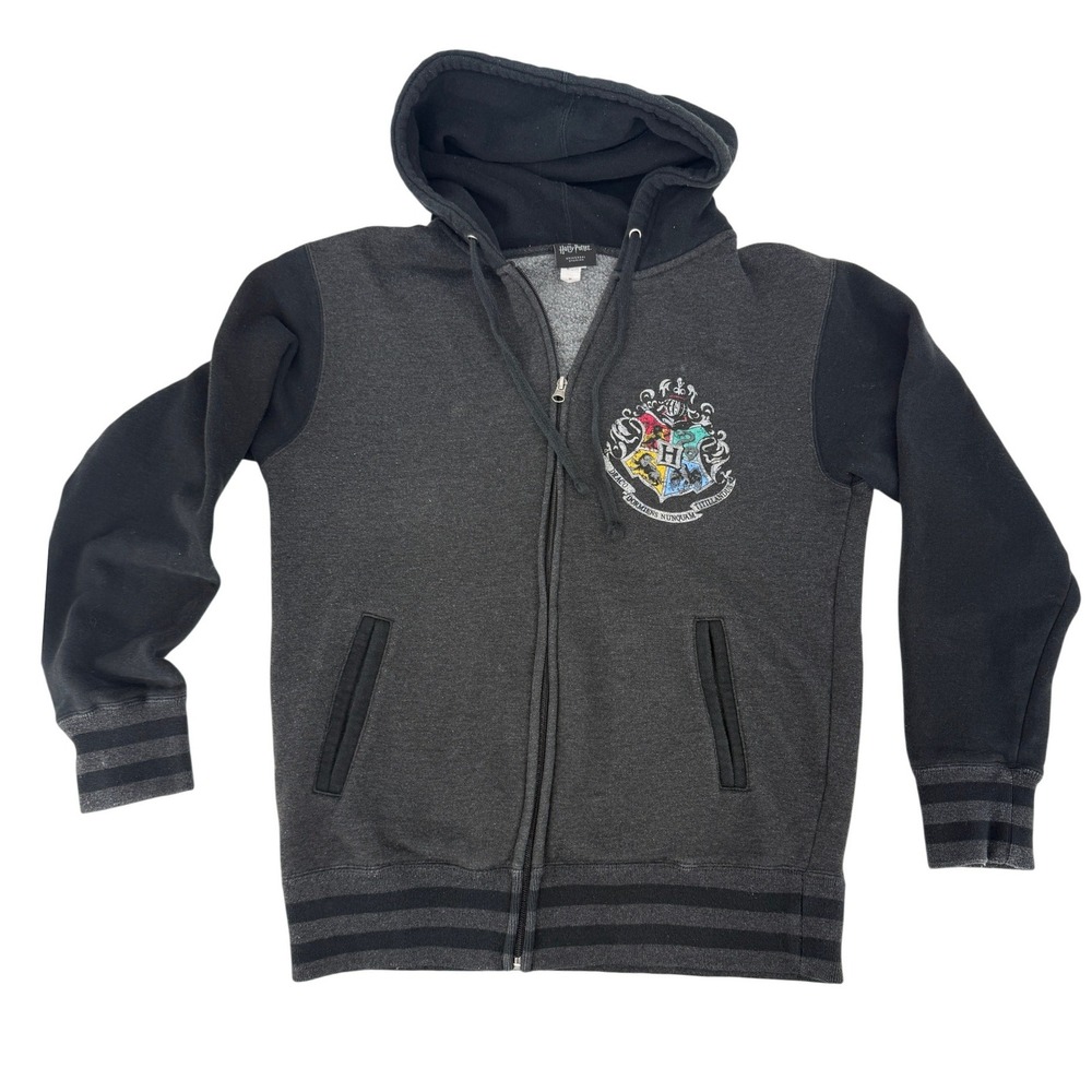 Harry Potter Y2K Med Universal Studios Hogwarts Crest Zip Up Hoodie Gray